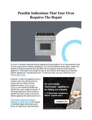 Possible Indications That Your Oven Requires The Repair