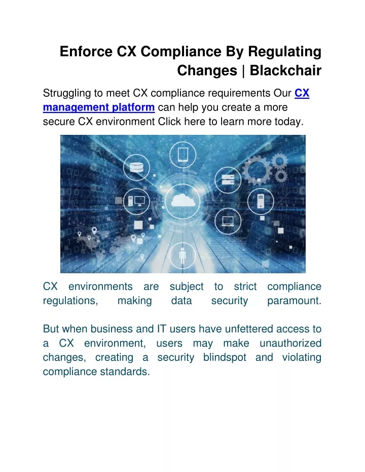 enforce cx compliance by regulating changes