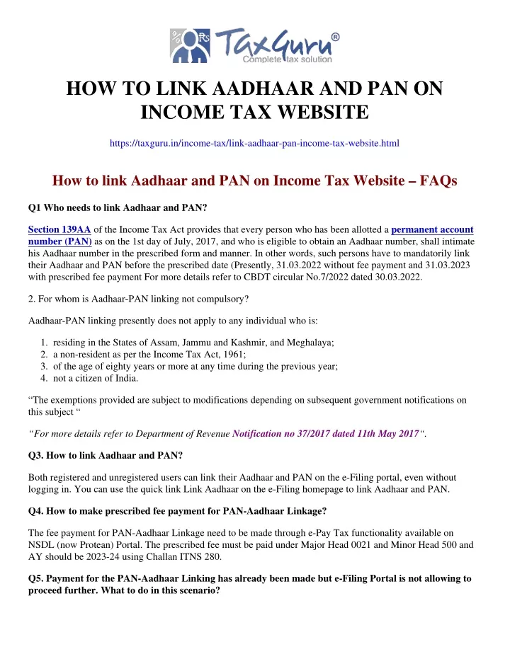 how to link aadhaar and pan on income tax website