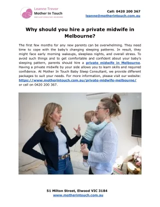 Why should you hire a private midwife in Melbourne