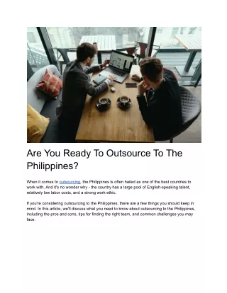 Are You Ready To Outsource To The Philippines?