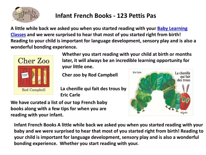 infant french books 123 pettis pas