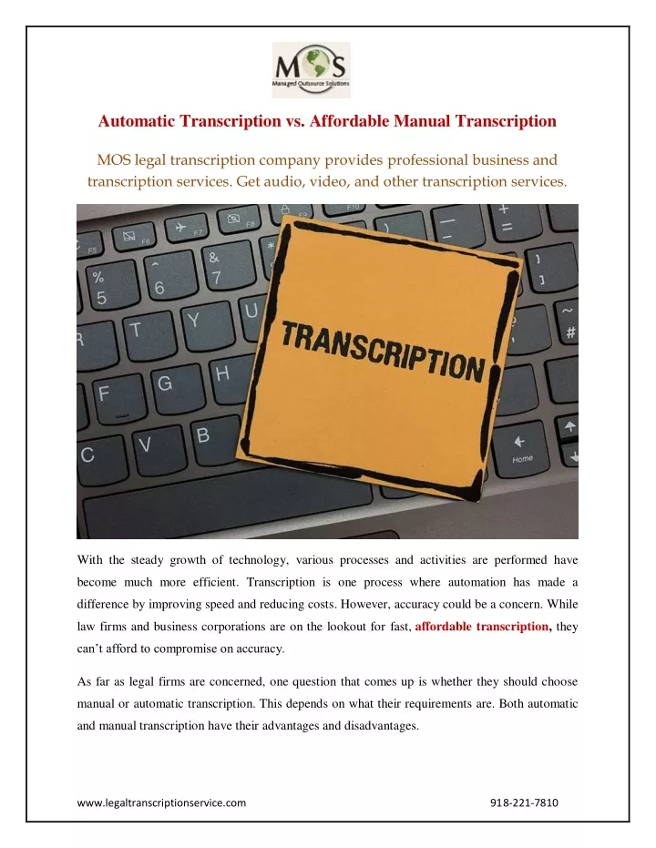 automatic transcription vs affordable manual