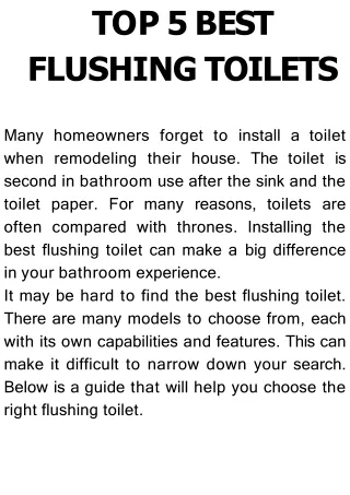 Top 5 Best Flushing Toilets