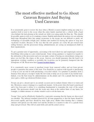 The most effective method to Go About Caravan Repairs And Buying Used Caravans