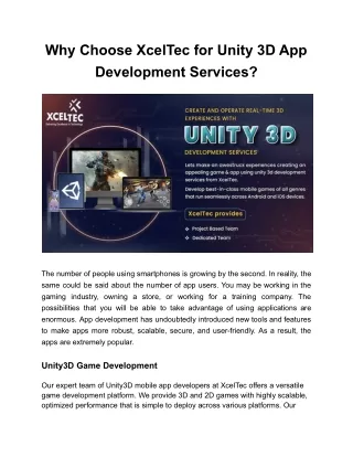 why choose xceltec for unity 3d app development