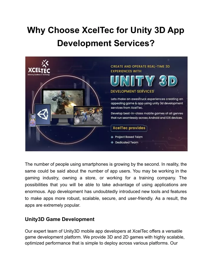 why choose xceltec for unity 3d app development