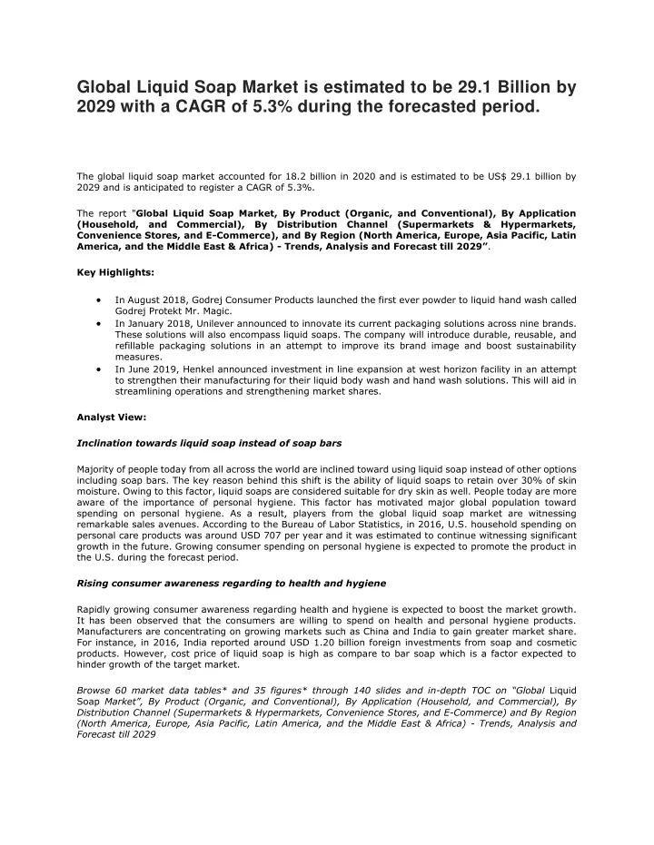 global liquid soap market is estimated