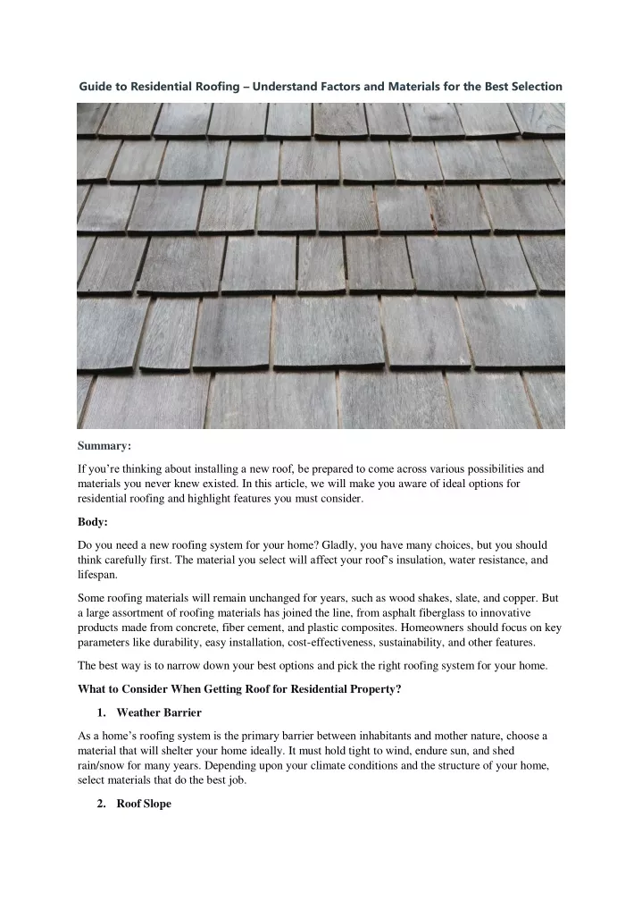 guide to residential roofing understand factors