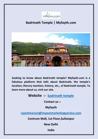Badrinath Temple  Myfayth.com