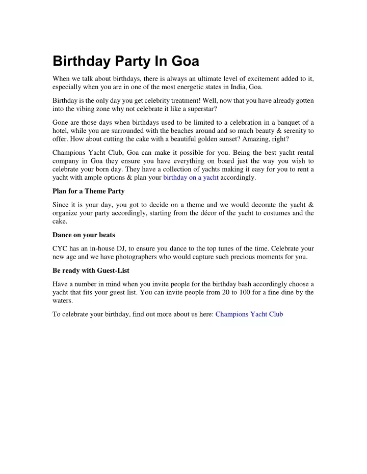 birthday party in goa