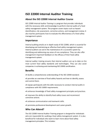 iso 22000 internal auditor training about