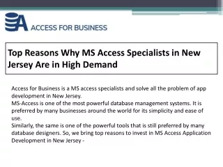 Top Reasons Why MS Access Specialists in New Jersey Are in High Demand