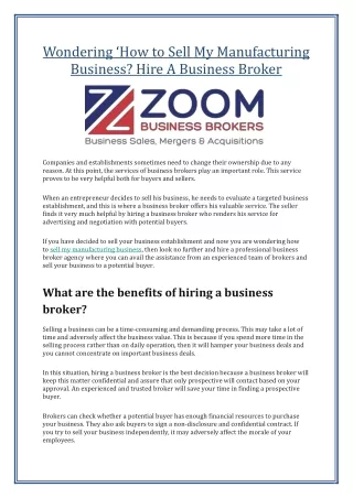 Wondering How to Sell My Manufacturing Business -Hire A Business Broker
