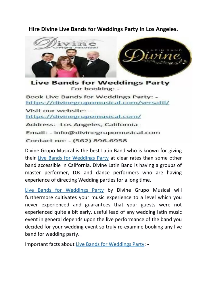 hire divine live bands for weddings party