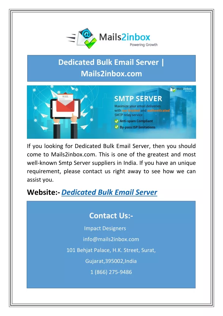 dedicated bulk email server mails2inbox com