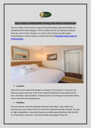 Top Considerations to Follow While Booking a Hotel Rooms in Provincetown