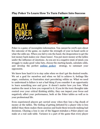 Play Poker To Learn How To Turn Failure Into Success