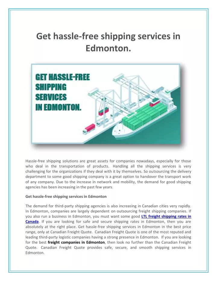 get hassle free shipping services in edmonton