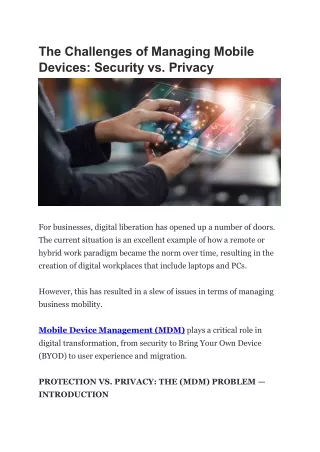 The Challenges of Managing Mobile Devices Security vs. Privacy