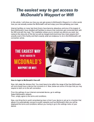 The easiest way to get access to McDonald’s Wayport or Wifi