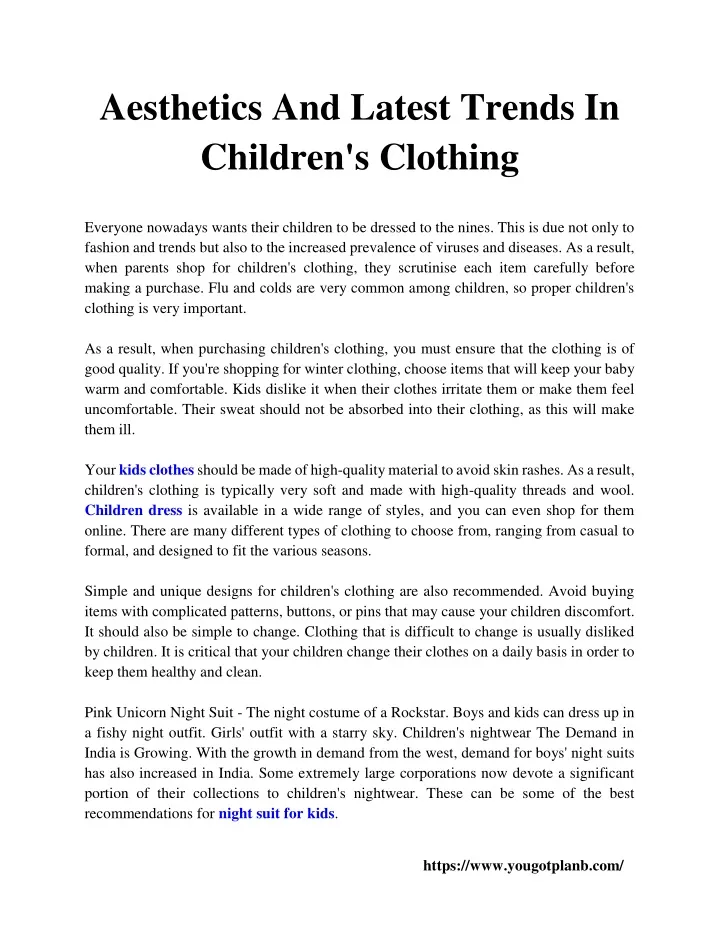 aesthetics and latest trends in children