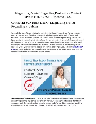 Diagnosing Printer Regarding Problems – Contact EPSON HELP DESK – Updated 2022