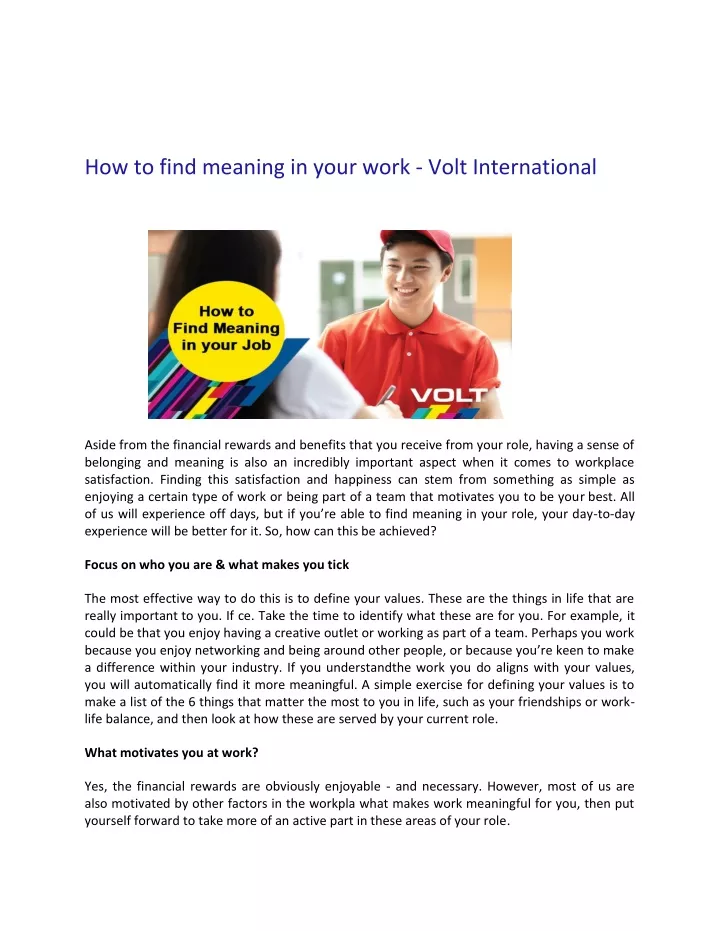 how to find meaning in your work volt