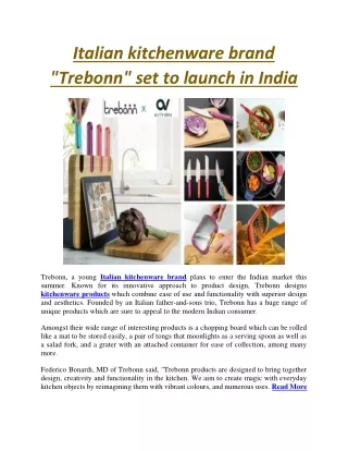 Italian kitchenware brand Trebonn set to launch in India