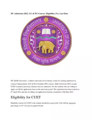 DU Admission 2022, UG & PG Courses, Eligibility, Fee, Last Date