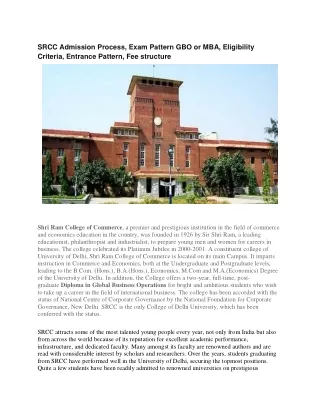 SRCC Admission Process, Exam Pattern GBO or MBA, Eligibility Criteria, Entrance