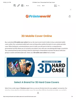 Buy personalised 3D Mobile cover for your mobile - Printoworld