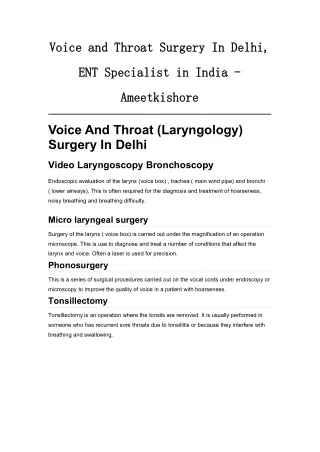 Voice and Throat Surgery In Delhi - Dr. Ameet Kishore