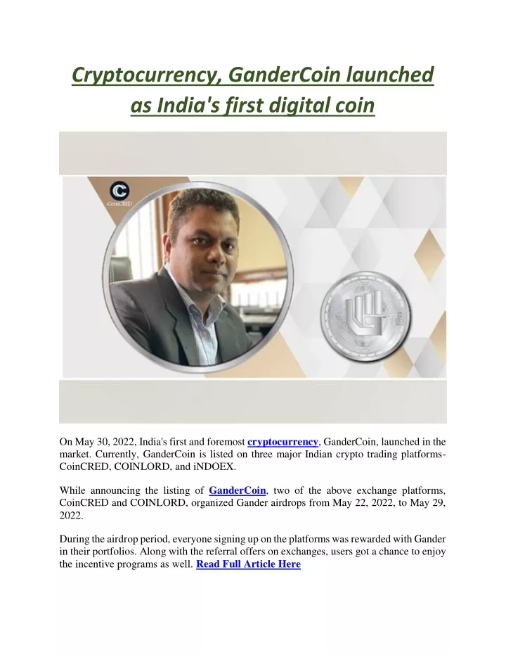 cryptocurrency gandercoin launched as india