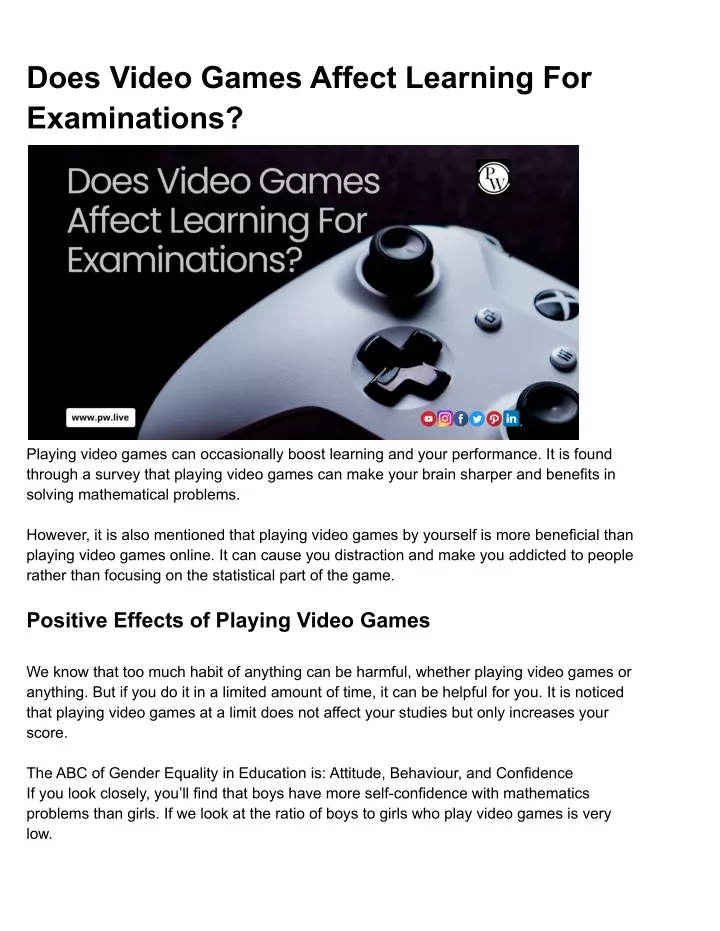 does video games affect learning for examinations