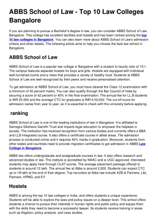 ABBS top 10 law colleges in bangalore
