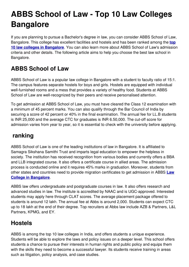 abbs school of law top 10 law colleges