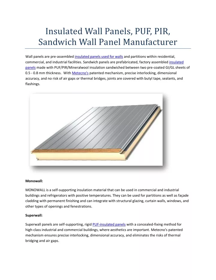 insulated wall panels puf pir sandwich wall panel