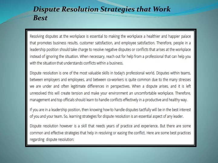 dispute resolution strategies that work best