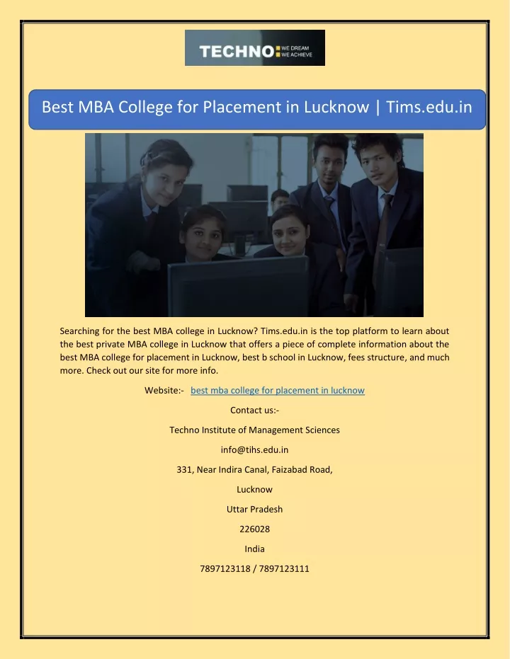best mba college for placement in lucknow tims