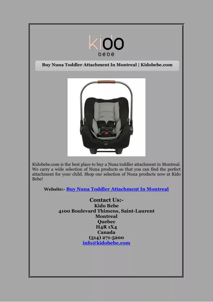 buy nuna toddler attachment in montreal kidobebe