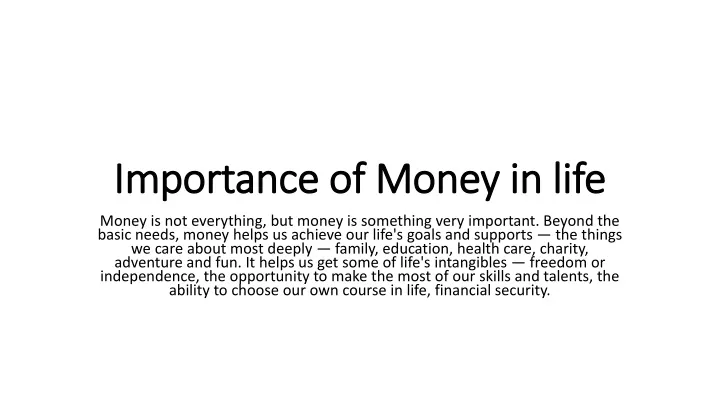 presentation on importance of money