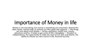importance of money in life