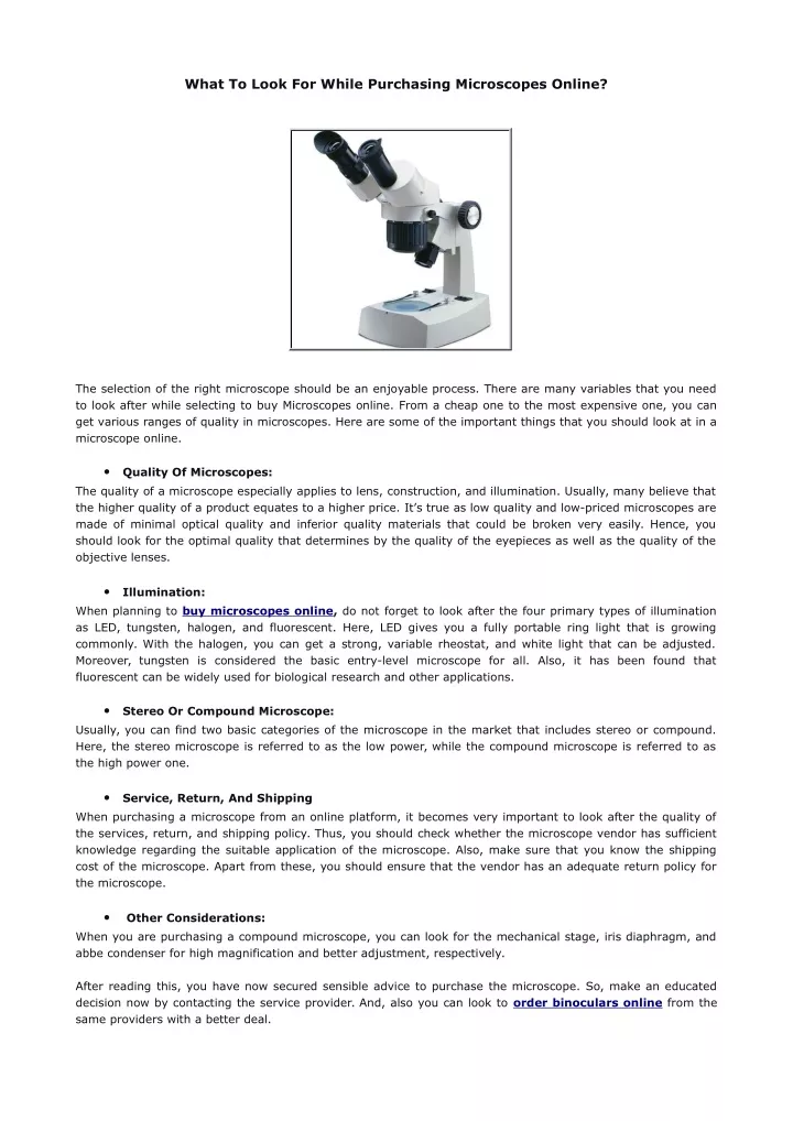 what to look for while purchasing microscopes