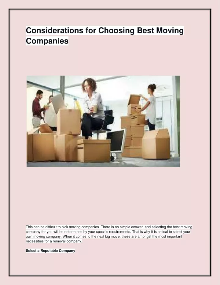 considerations for choosing best moving companies