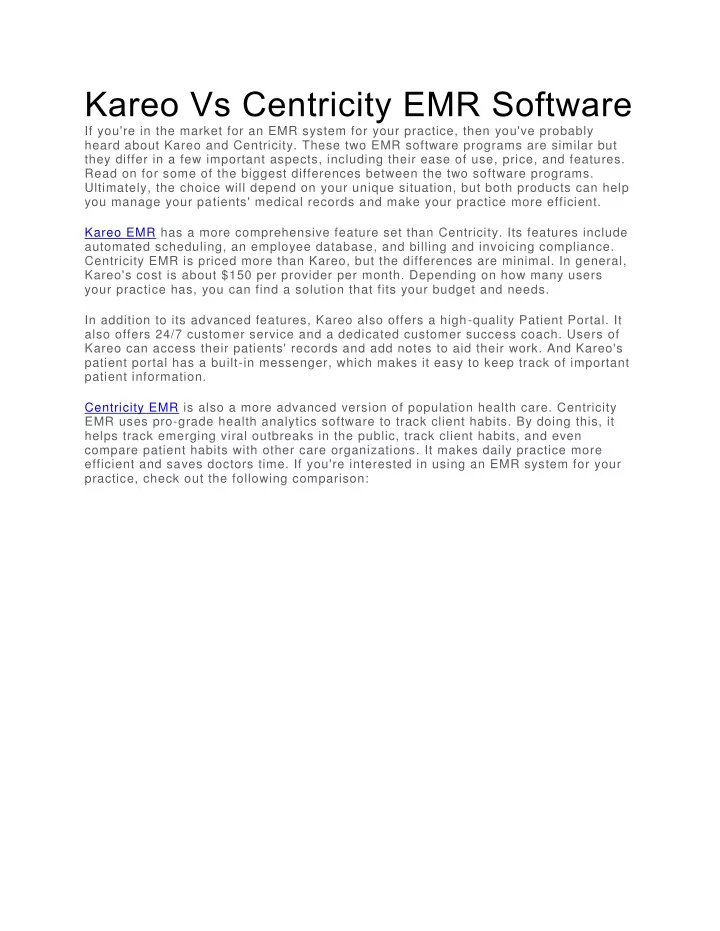 kareo vs centricity emr software