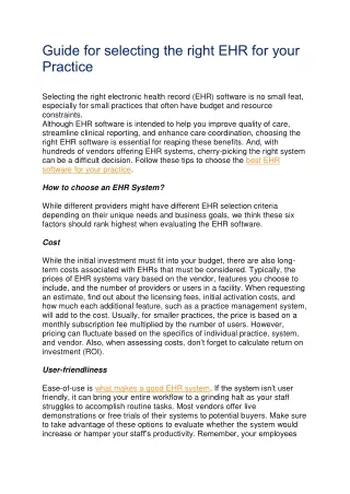 guide for selecting the right ehr for your