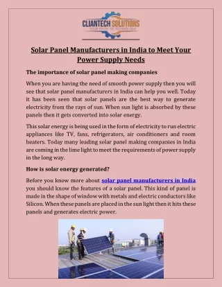 solar panel manufacturers in India