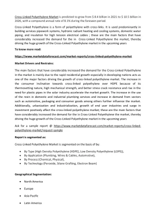 cross linked polyethylene market is predicted
