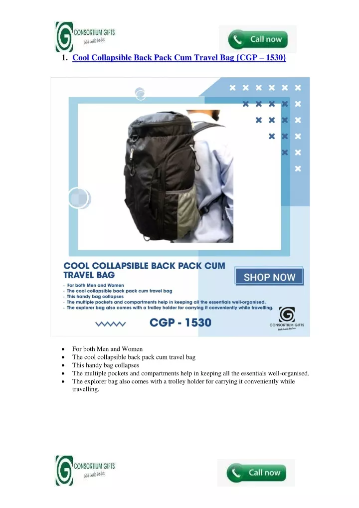 1 cool collapsible back pack cum travel